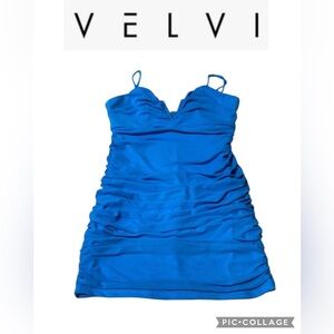 Velvi Blue Ruched Bodycon Mini Dress